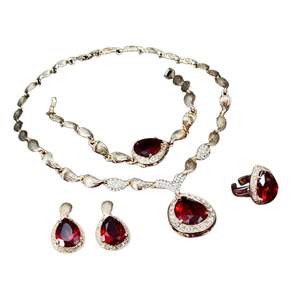 Women Jewelry Set Rhinestones Pendant Decoration Plating Necklace Earrings Ring Bracelet