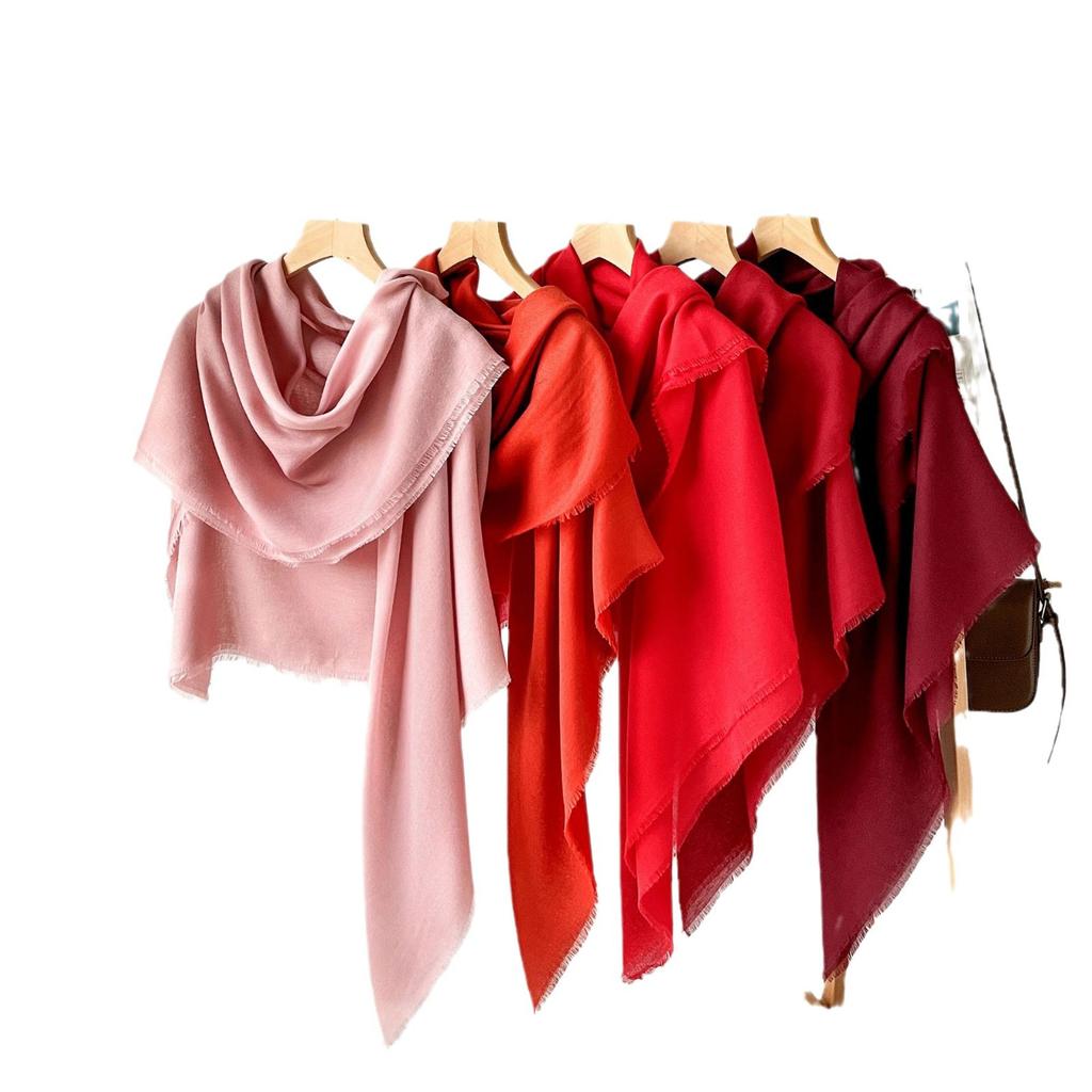 Spring new high-end imitation cotton and linen 130cm large square scarf monochrome silk scarf shawl women's scarf