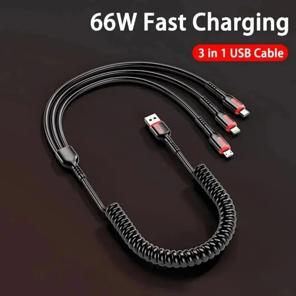 

66W 3 In 1 USB A To Type-C Fast Charging Data Cable For iPhone 15 14 Pro Max Xiaomi Samsung Huawei Micro USB Mobile Phone Cable 1.2m