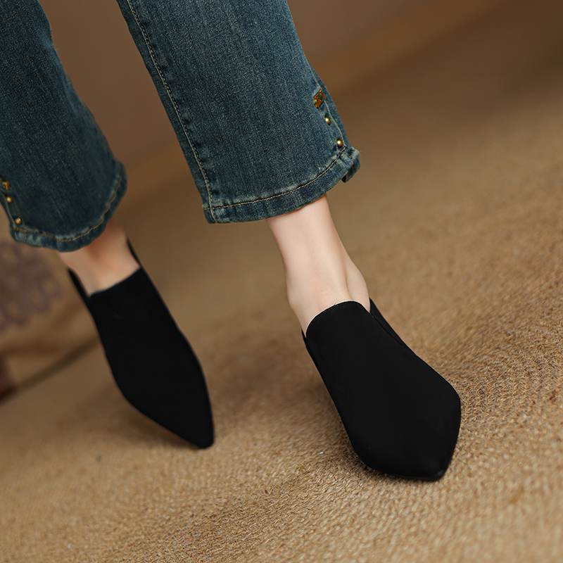 Krazing Pot Sheep Suede Autumn Winter Shoes Stiletto Med Heels Size 43 Size 42 Pointed Toe Concise Style Deep Mouth Pumps