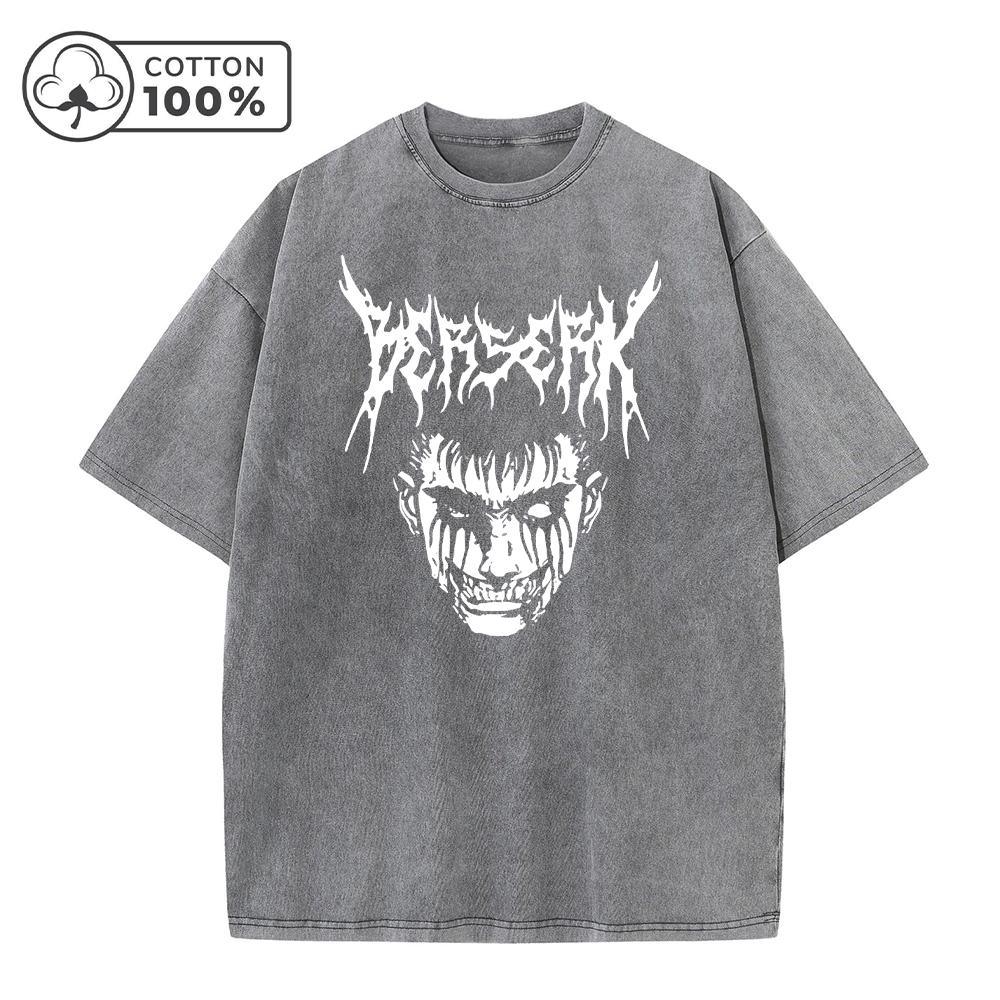 

Mens Summer Casual Washed TShirt With Personalized Character Print Pure Cotton Short Sleeve Loose And Comfortable Commuter Top S