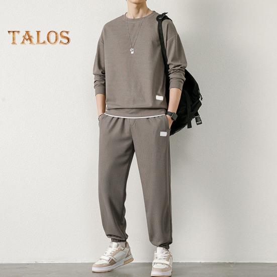 2Pcs/Set Fake Two Pieces Sport Suit Round Crew Long Sleeve Pullover Tops Elastic Waist Long Trousers Set Daily Wear