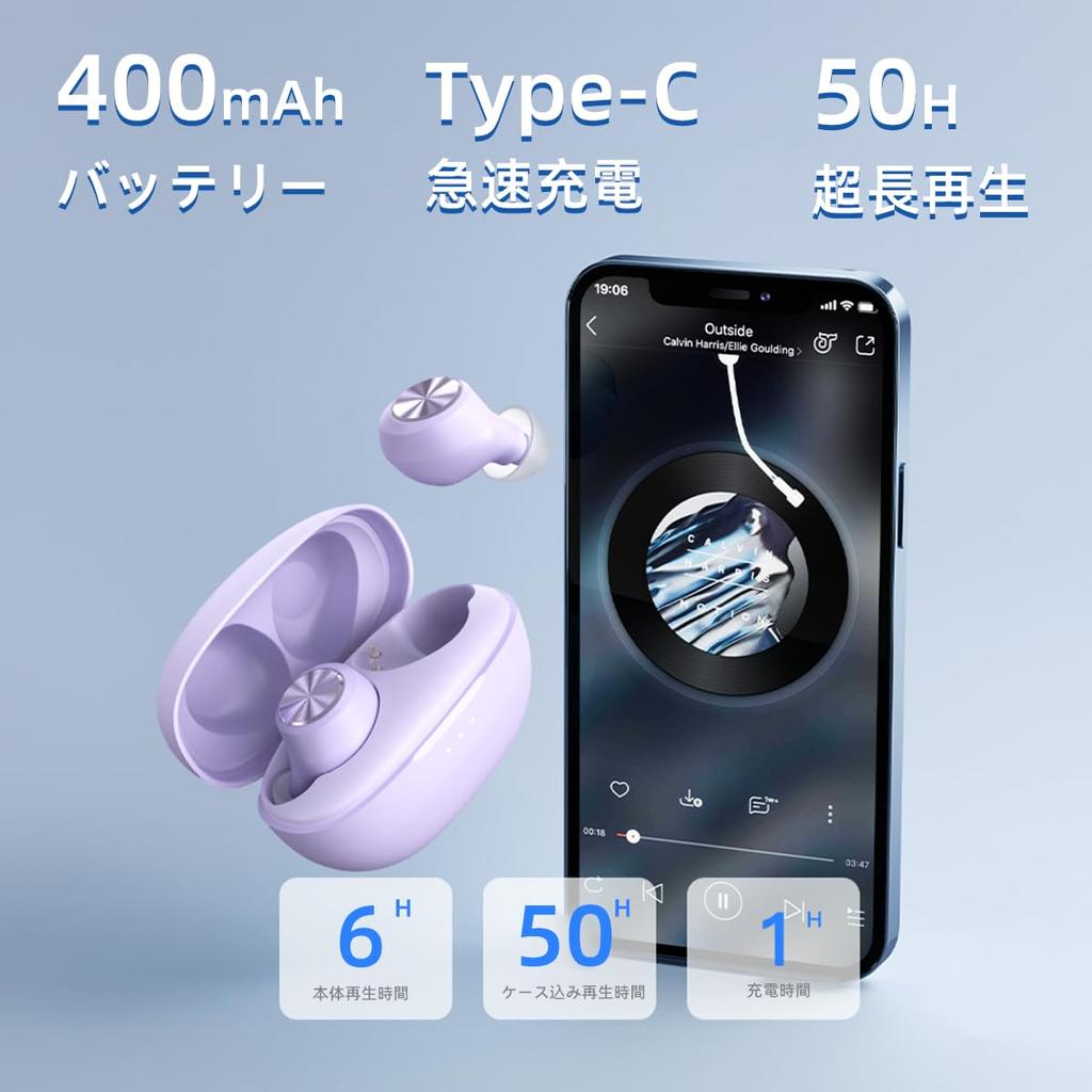 Wireless Earbuds with Bluetooth Hi-Fi Sound Quality, 2023 Bluetooth 5.3 In-Ear Technology, 4 Hours Playtime and 50 Hours Total Playtime, Type-C Fast