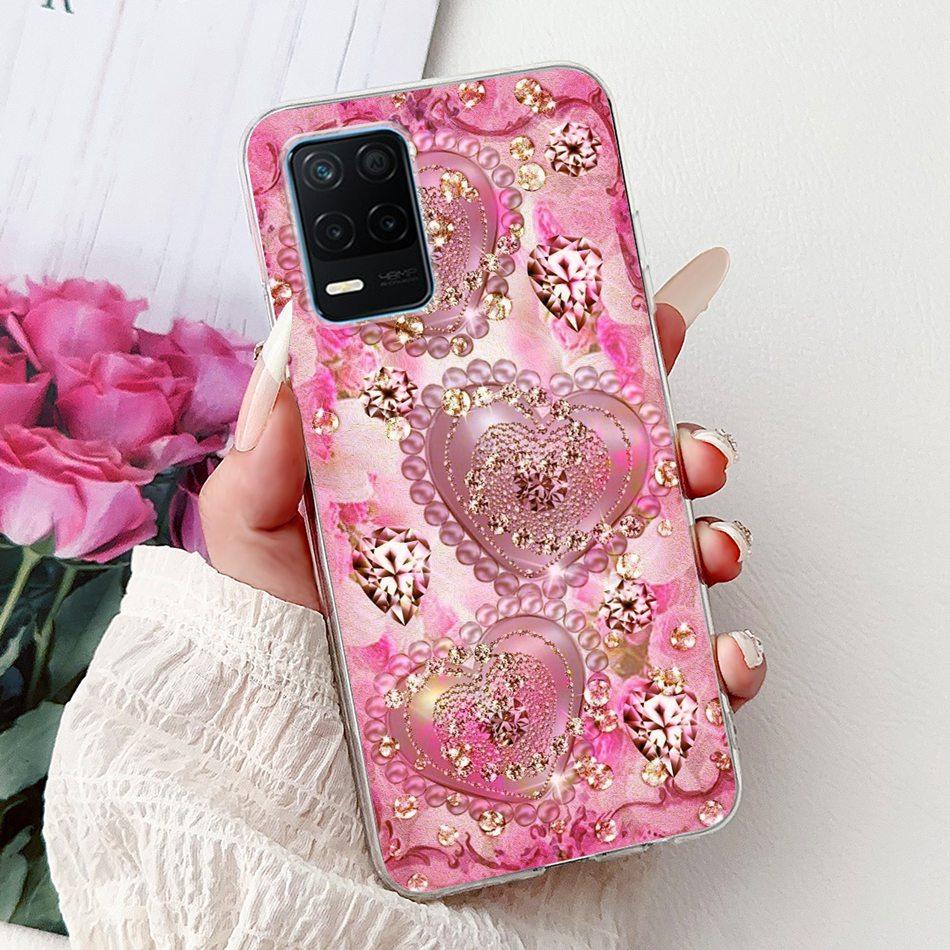 Pro telefon Realme 8 5G RMX3241 Pouzdro na telefon Realme8 5G Elegantní Květinový Potisk Kočky Měkký Silikon Průhledné TPU Pouzdra