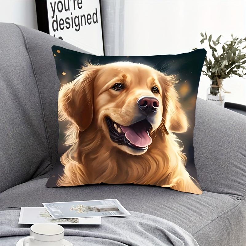 1Pc Smiling Golden Retriever Printed Throw Pillow Cover,Suitable For Sofa,Bedroom,Living Room,A Heartwarming Gift For Dog Lovers