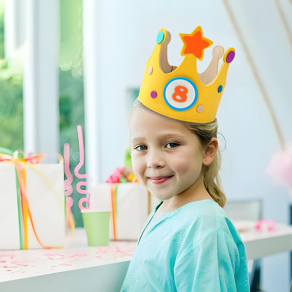 1 Set Filz-Geburtstagskrone Langlebig Kreativ Austauschbare Zahlen Krone Verstellbare Größe Jungen Mädchen Geburtstagsparty Dekorationszubehör