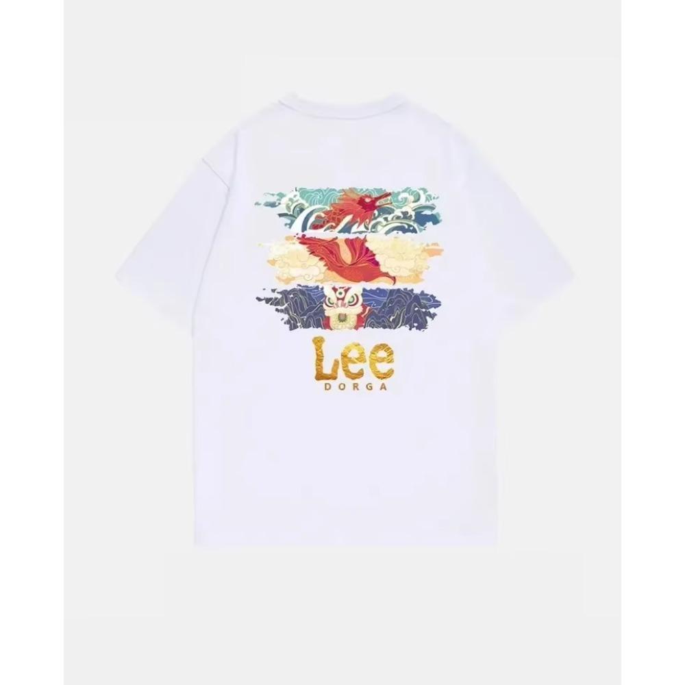 International Brand LEE Cooperation Printed Short Sleeve T-shirt 100% Cotton Round Neck Loose Fashion Simple Men's T-shirt
