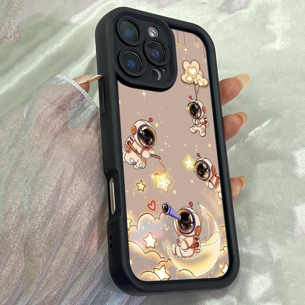 JT32 Astronaut Floating On the Moon Phone for iPhone 17 Pro Max Samsung S26 Ultra FE A17 A16 A07 Xiaomi 15T Redmi Note 14 Pro Plus Soft TPU Case Cover