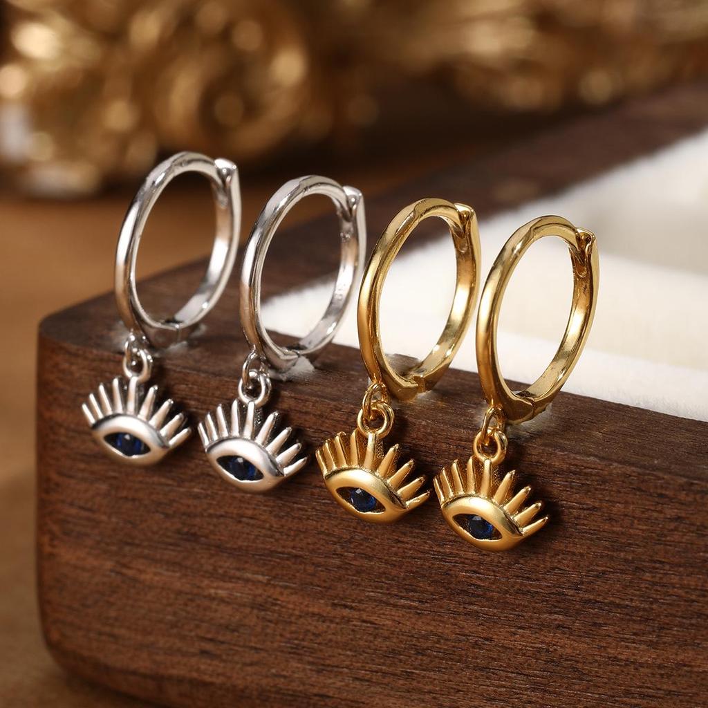 S925 Sterling Silber Zirkon Böser Blick Ohr-Manschette Runde Creolen Ohrringe