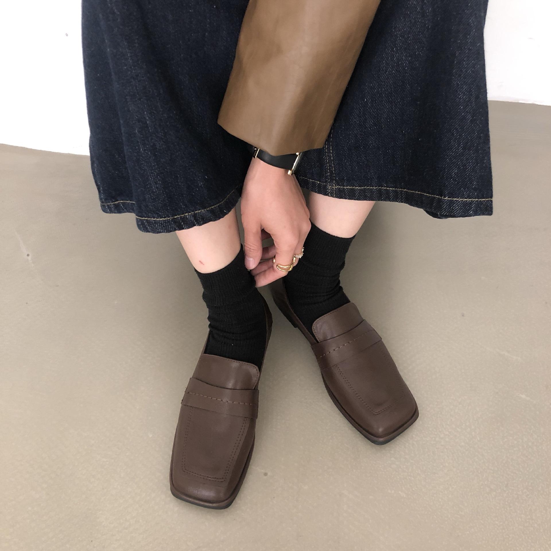 

Мокасины в стиле ретро с квадратным носком, женские, мягкие кожаные, на плоской подошве, лоферы, элегантные, для девочек, уличная обувь 2024 года, удобные туфли-лодочки в стиле Лолита 5 коричневый