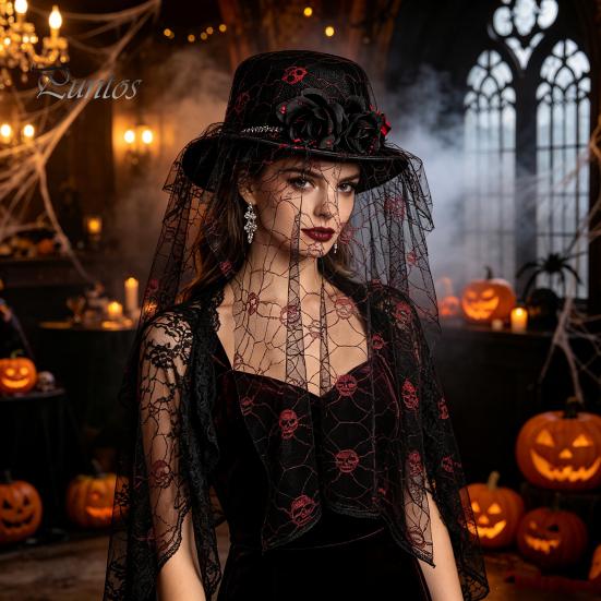 Decorazioni per Festa di Trucco Cappello a Cilindro in Feltro per Adulti Uomini Donne, Steampunk Halloween Cosplay con Copricapo Scheletro Mano e Rosa, Costume Cosplay Gotico Nero,