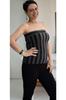 Women's Style Big Size T-Shirt Black Smoked Striped Combed Cotton Viscose Strapless Badi Athlete T-Shirt