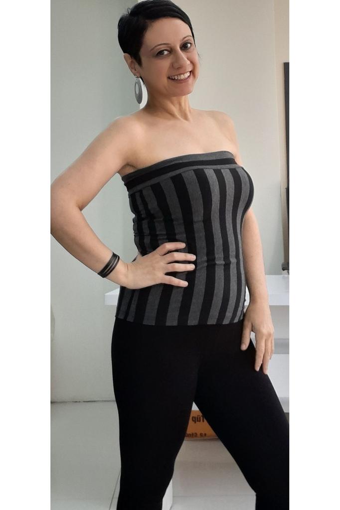 Women's Style Big Size T-Shirt Black Smoked Striped Combed Cotton Viscose Strapless Badi Athlete T-Shirt