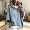 Womens Hooded Batwing Knit Sweater Loose 3/4 Sleeve Casual Fall Outerwear