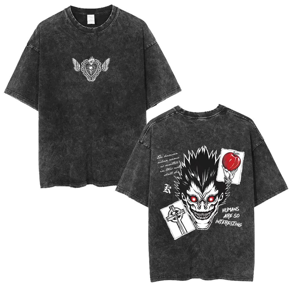 Washed Vintage Anime Death Note Ryuk Light Yagami L Lawliet Graphic T-shirt Men Casual Oversized T Shirt 90s Manga Retro Tshirt