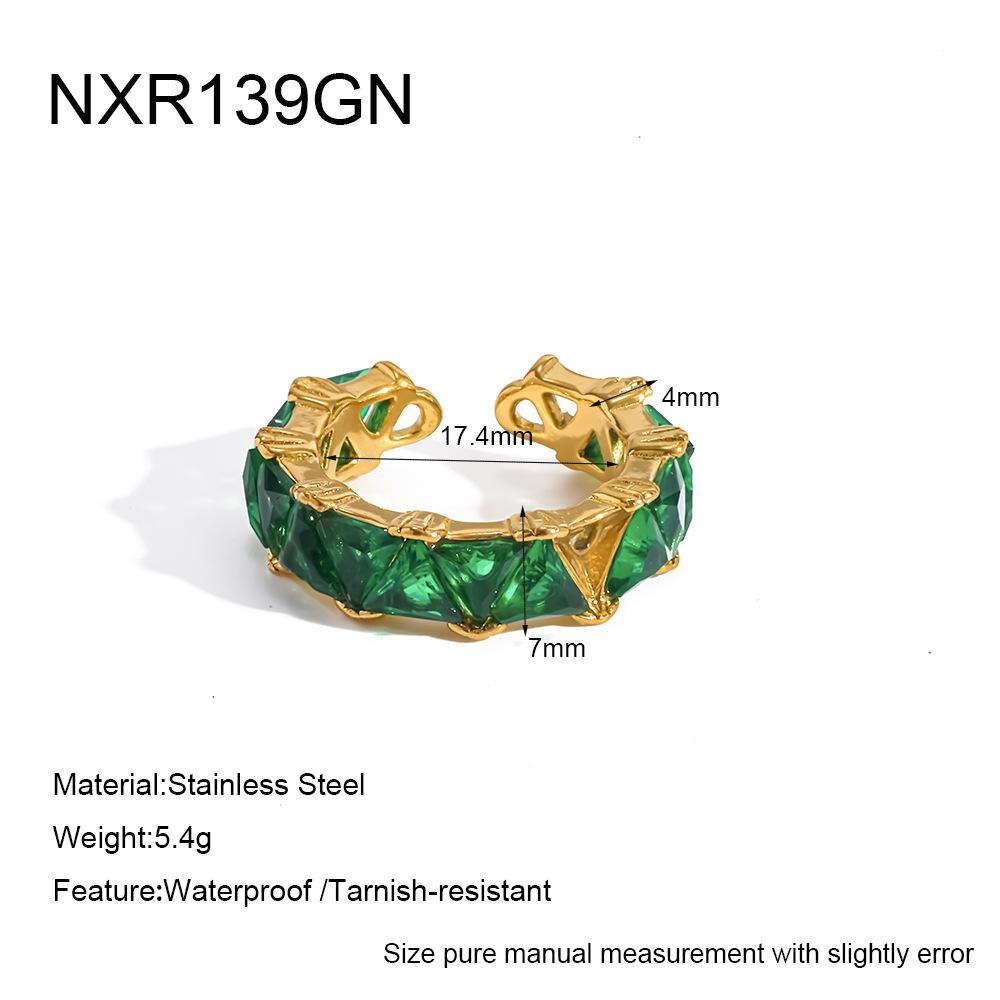 Light Luxury and Exquisite Full-set Triangular Zircon Splicing Open Ring Does Not Fade Stainless Steel Plated 18k Gold Ring