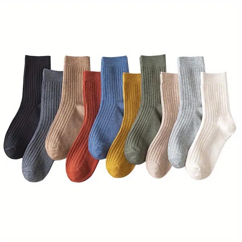 10 Pairs of Vibrant Mixed Color Striped Comfort Crew Socks Soft Breathable Classic Casual Daily Wear