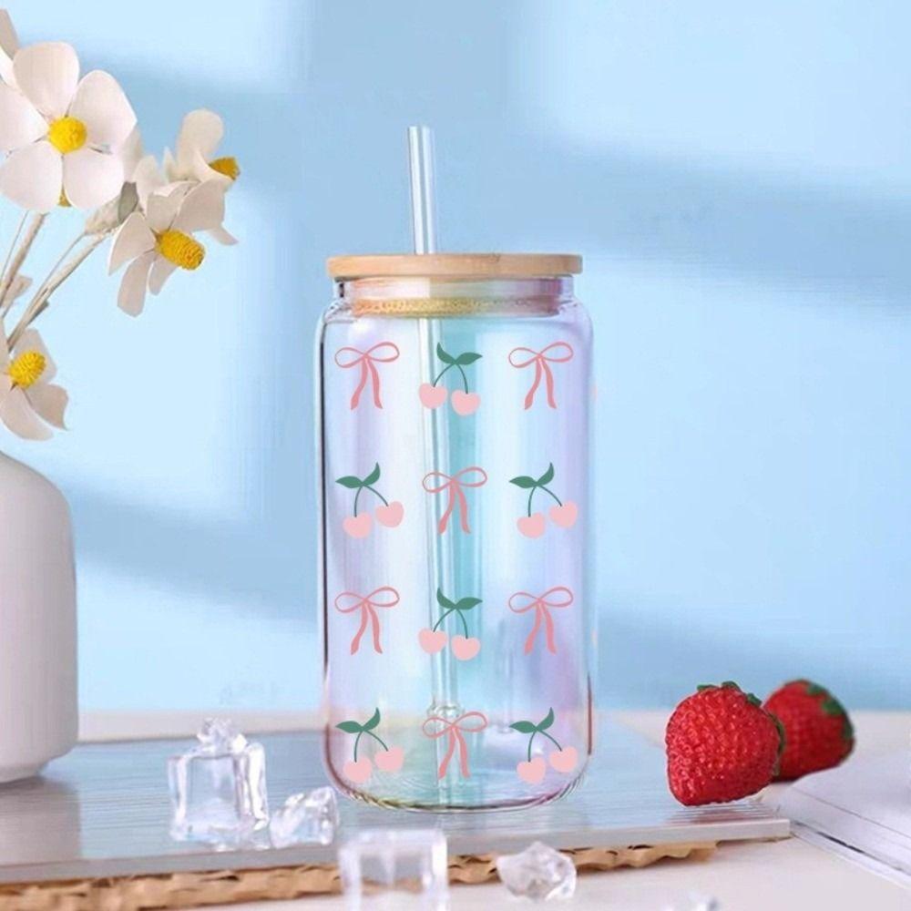 Clear Libbey Glasses Wraps Bow Theme Cup Decals Creative Pink Bow Decals  For 16Oz Glass Cup