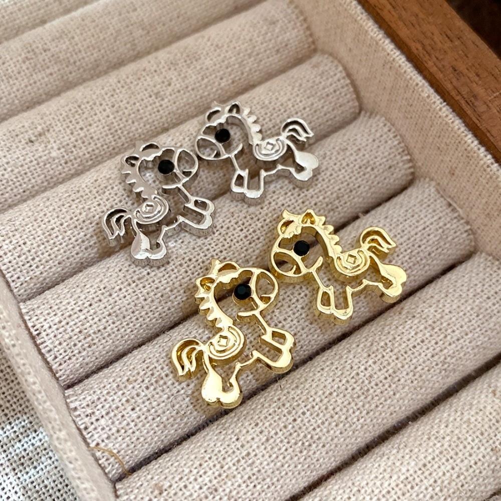 Cartoon Horse Metal Pony Earrings Chinese Style Horse Mascot Drop Earrings  Party