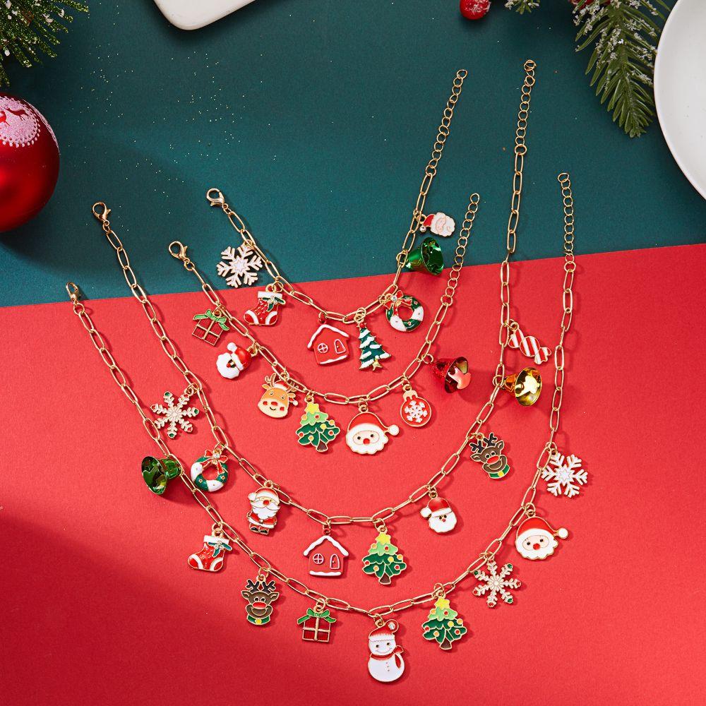 Alloy Metal Christmas Necklace Rhinestone Santa Claus Bracelet Holiday Accessories For Women Girls