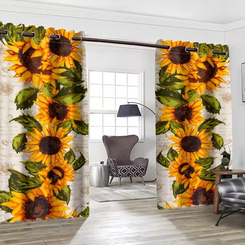 2 Pcs Sunflower Print Curtains,suitable for Bedroom,living Room Kitchen Decoration,home Decoration,window Decoration