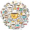 35-100pcs Cartoon Coffee Cup Stickers Waterproof Graffiti Diy For Scrapbook Laptop Water Bottles Coffee Shop Label Stickers