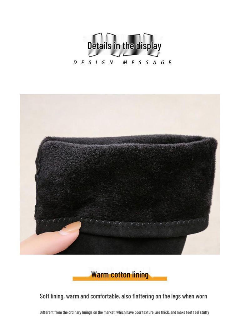 2025 Autumn/Winter Over-the-Knee Slimming Chunky Heel Mid-Calf Boots for Petite Women