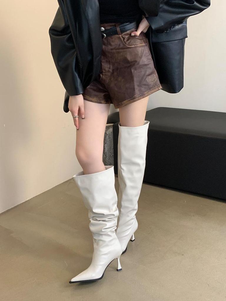 Stivali Alti da Donna con Tacco a Spillo, Suola Spessa, Zip Posteriore, Vestibilità Morbida, Collezione Moda 2024