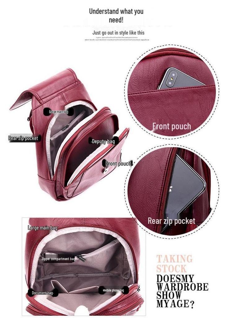 Chic Women's Korean-Style Minimalist Soft Leather Backpack – Simple, Large Capacity, Casual Design