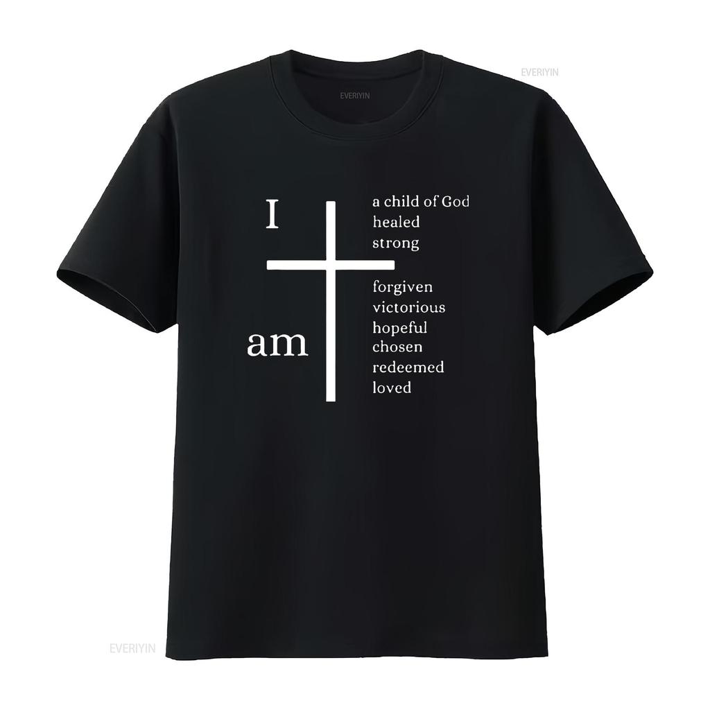 Mens I am a child of God Christian cross design T Shirt Black vintage Washed graphic homme Stylish fashion Comfortable Slightly