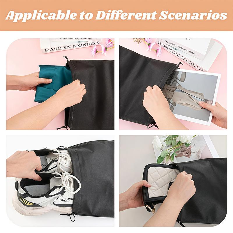 10/5 Pieces Black Portable Travel Bag with Drawstring Closure -Space-saving and Moisture-proof Sports Shoes and Shoes Storage Bag