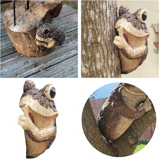 Quiet Frog Tree Peeker Garden Tree Sculptures Outdoor Tree Face Garden Tree Hugger Statue Indoor Outdoor Yard Easy Install A