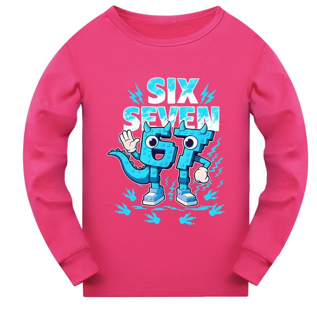 5192 Kinder Jungen Mädchen Steal a Brainrot 67 Six Seven Aufdruck Langarm T-Shirt