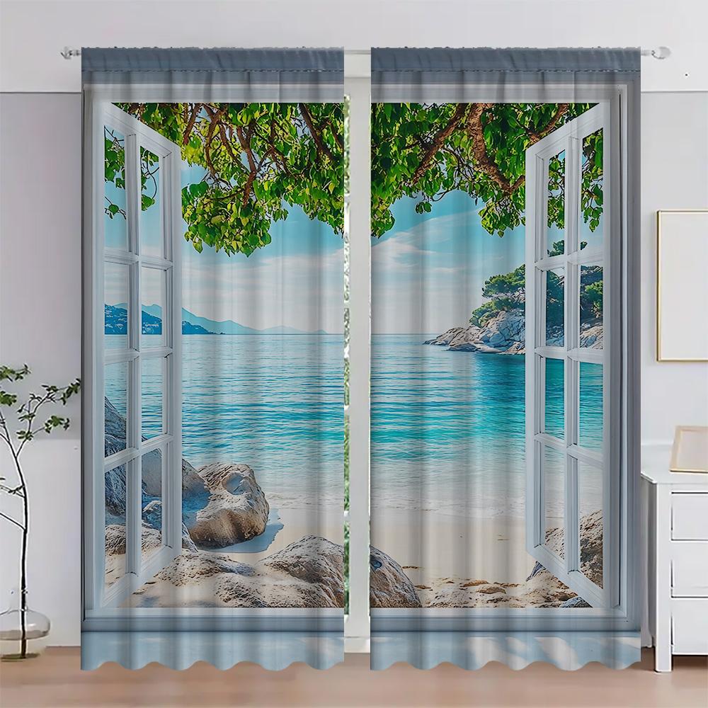

2 шт. Домашние шторы с морским пейзажем, с пейзажным фоном и кулиской, Кухня, Кофейня, Гостиная, Балкон 75x166cm