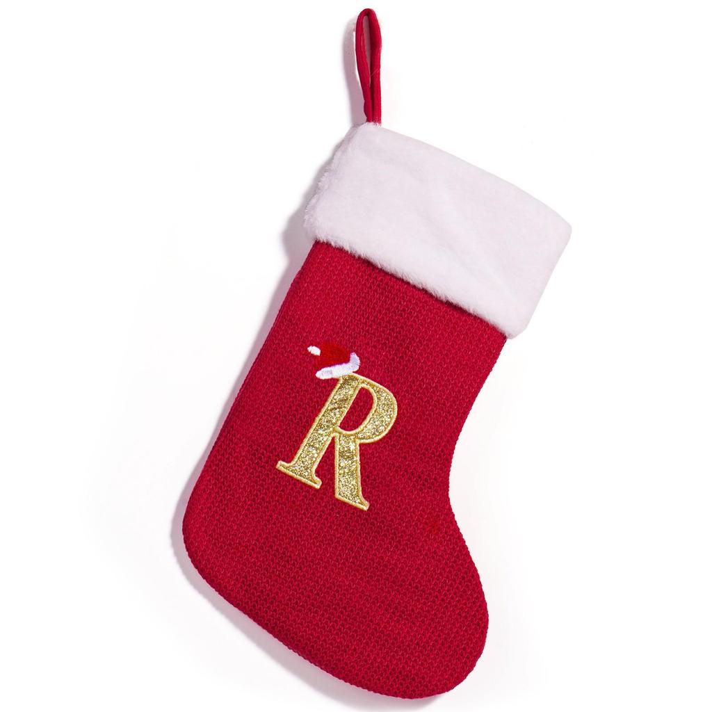 Christmas Red Cute Letter Hat & Stocking with Embroidered Ornament