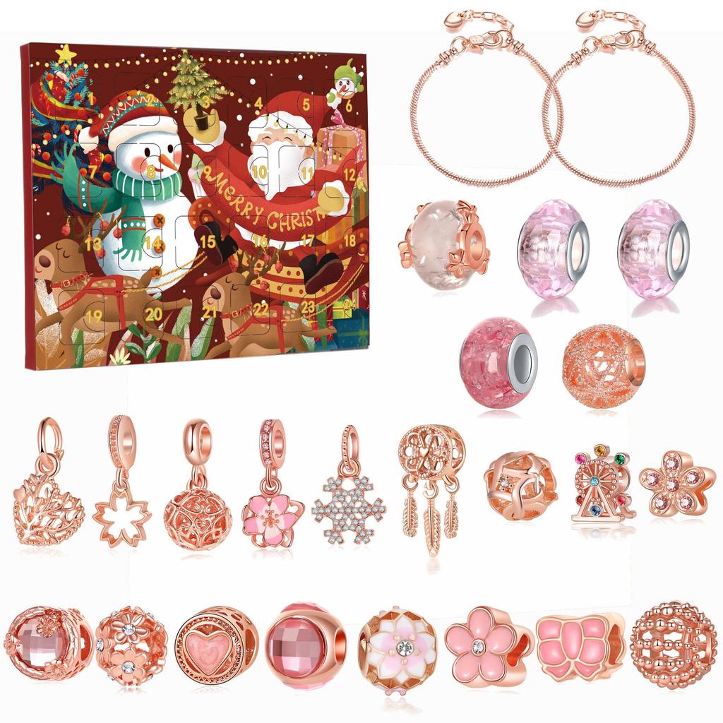 24 Days Christmas Advent Calendar 2025 Charm Bracelet Making Kit Rose GoldCharm Beads for Girls Kids Xmas