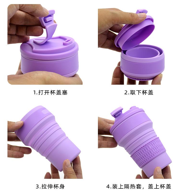 Tazza Pieghevole In Silicone Per Viaggi | Con Cannuccia | Colore 4 | Ideale Per Campeggio, Picnic E Outdoor