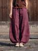 Women's Loose Casual Ramie Lantern Pants - Sand-Washed Distressed Cotton Linen Zen Tai Chi Pants