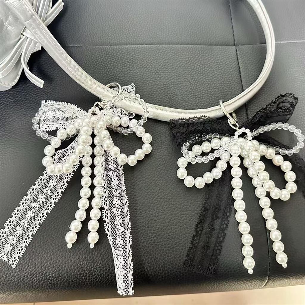 Imitation Pearls Bowknot Keychain Butterfly Knot Pendant for Women Handbags and Backpacks Colorful Key Chain Ornament