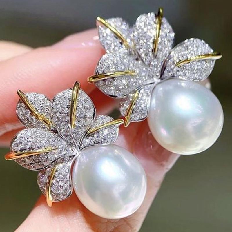 Huitan Aesthetic Flower Imitation Pearl Drop Earrings Temperament Women's Accessories for Wedding Party Luxury Trendy Jewelry