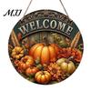 Rustic Wheat Ear Ornament Harvest Festival Welcome Sign for Front Door, Wooden Hanging Fall Porch Decor with Hemp Rope, Autumn Pumpkin Plaque