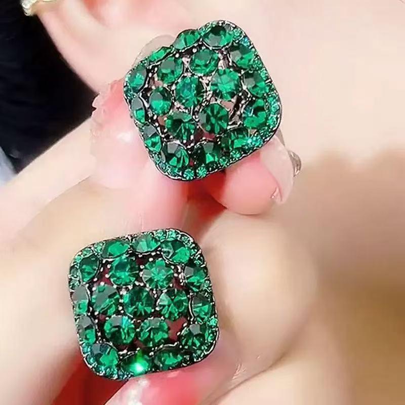 Elegant Green Zircon Square Stud Earrings for Women