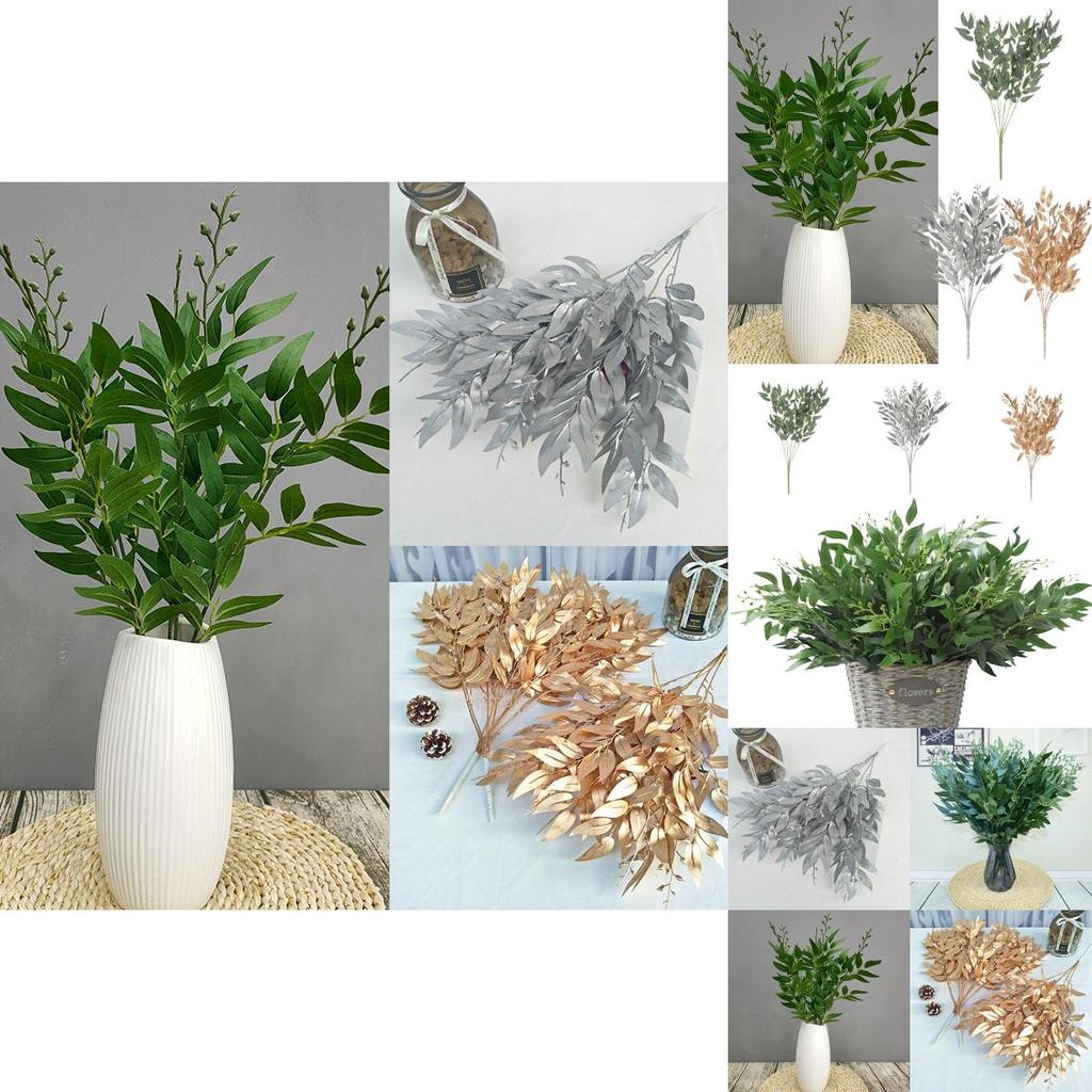 Elegant Gold Silver Green 55cm Fake Willow Leaf Eucalyptus For Home Decoration