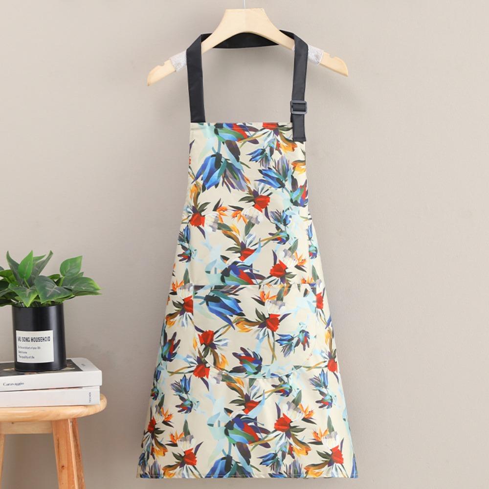 Flower Print Kitchen Apron Waterproof Anti-fouling Cooking Baking Bibs Sleeveless Breathable Catering Work Clothes for Women