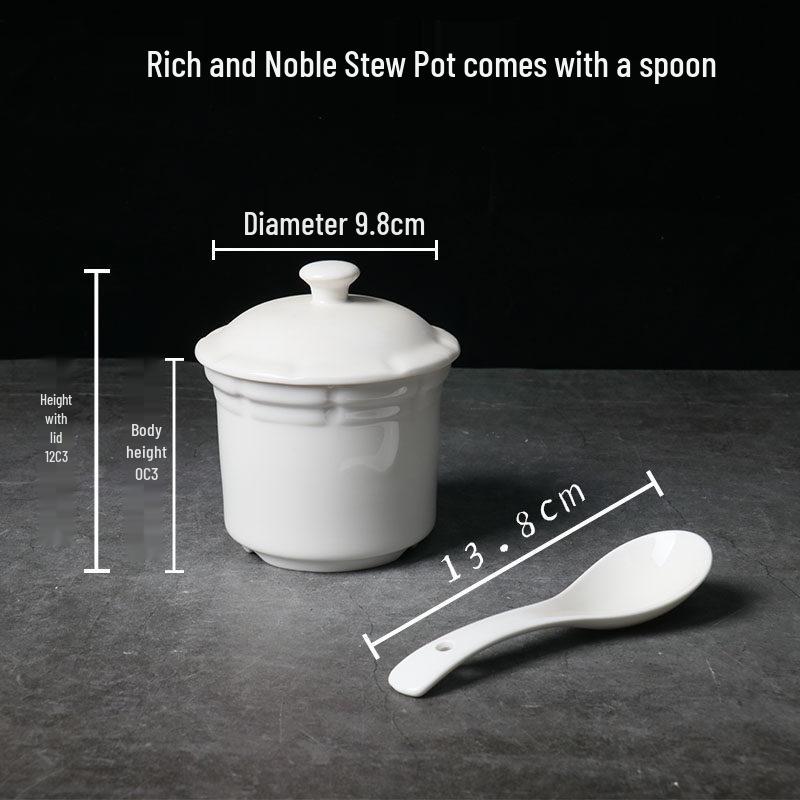 Bird's Nest Ceramic Stew Pot with Lid - Double Boiler Steaming Bowl for Soup & Steamed Egg, Pure White Tableware