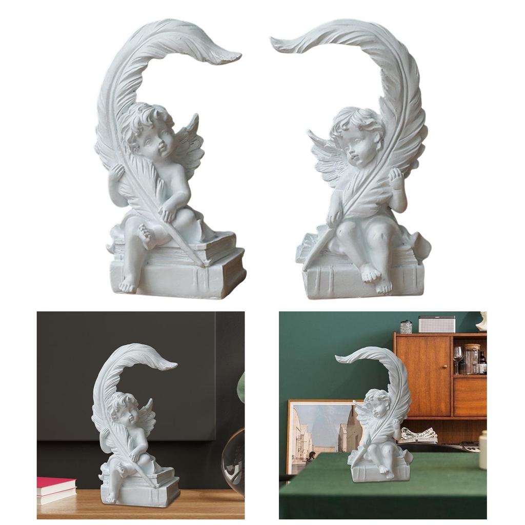 Wing Cherub Figurines Collection Memorial Figure Artwork Adorable Angel Statue for Wedding Bookshelf Bedroom Tabletop Decoration