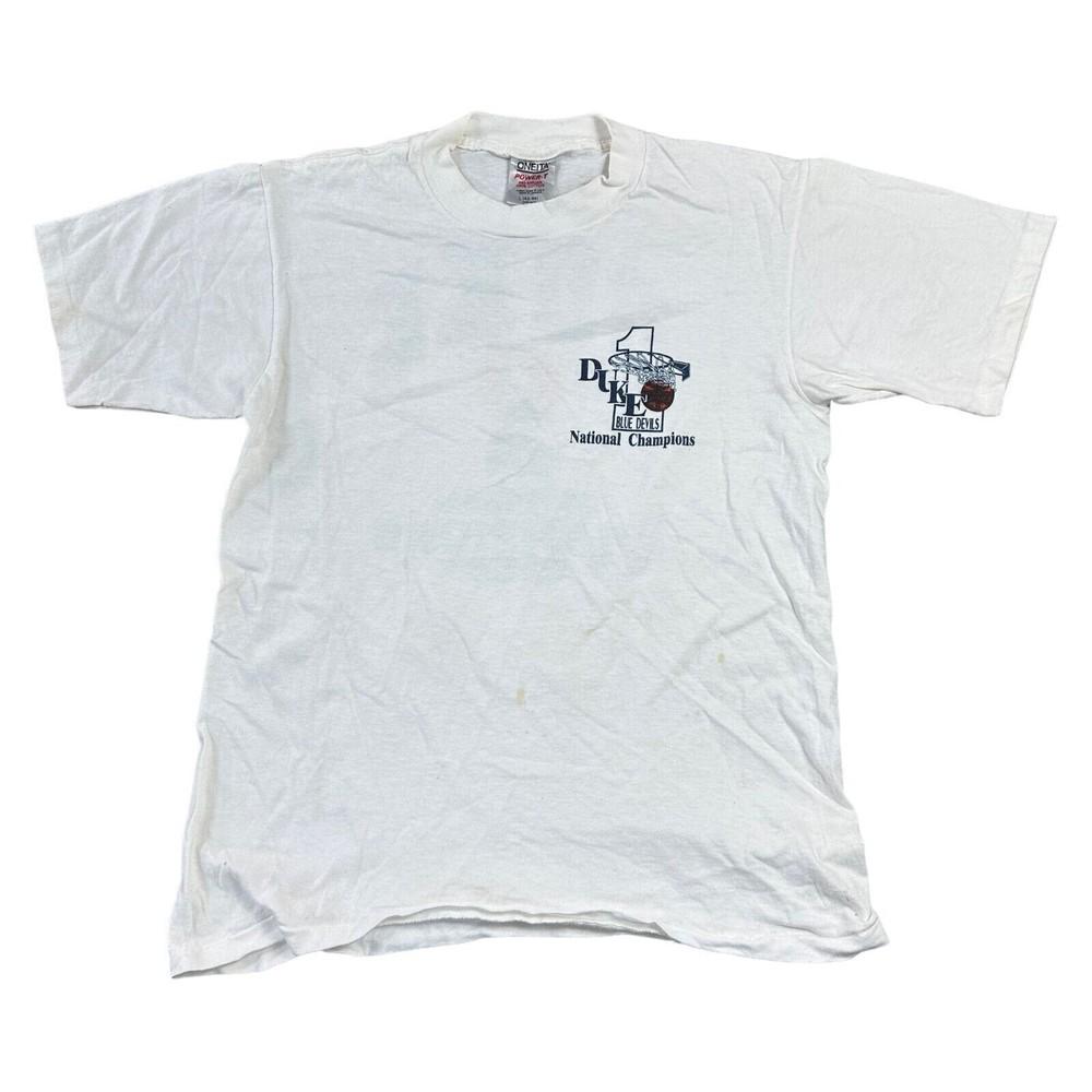 

Duke Blue Devils T-shirt Single Stitch National Champions USA White Mens 2XL