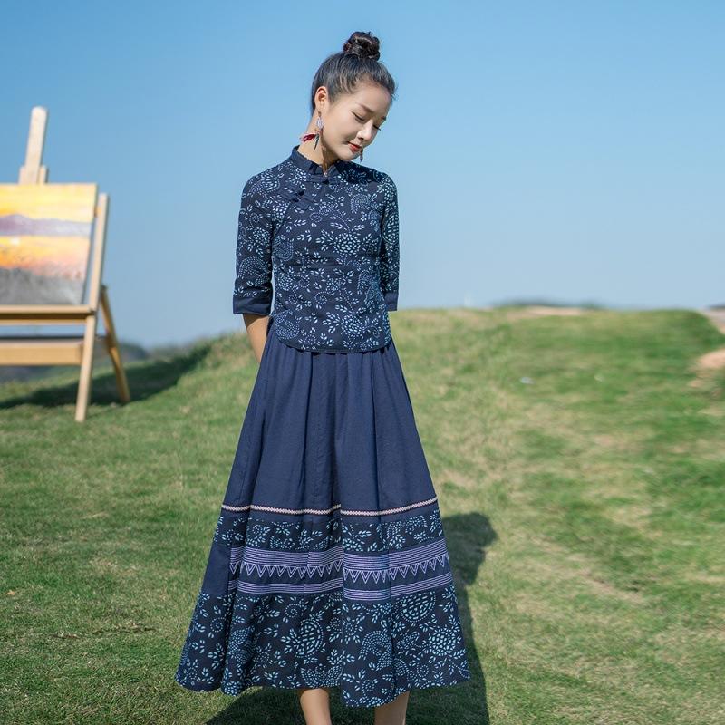 

Cheongsam в китайском стиле в стиле ретро, ​​набор из двух частей для похудения и похудения
