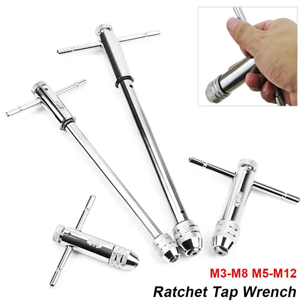 1Pcs M3-8 M5-12 Tap Wrench Male Thread Metric Plug T-Handle Ratchet Wrench Adjustable Extended Tap Screw Holder Hand Tool