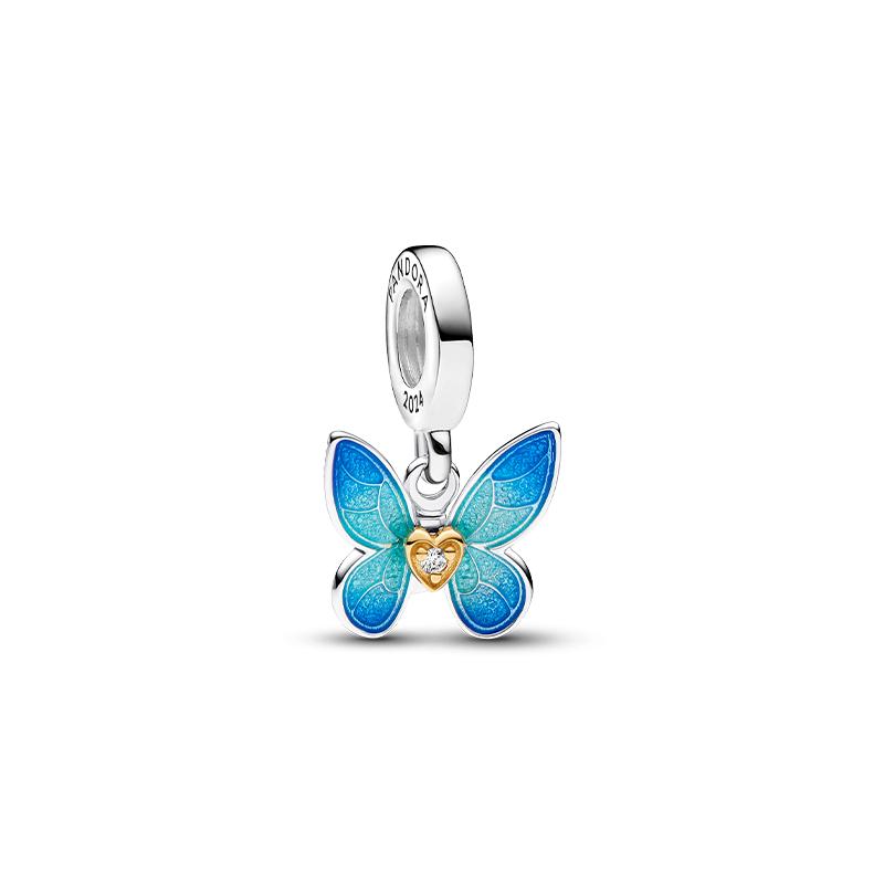 Pandora Butterfly shape gold plated copper silver alloy synthetic diamond 925 silver pendant women s blue 763082C01 синий